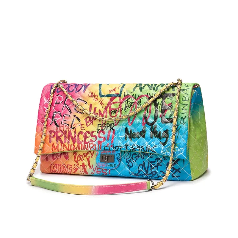 Amberler Luxury Designer PU Leather Women Shoulder Bag Large Capacity Ladies Chain Printed Crossbody Bags Fashion Female Handbag