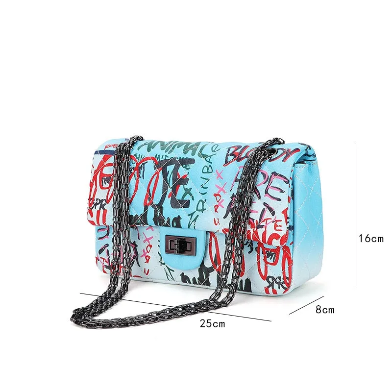 Amberler Luxury Designer PU Leather Women Shoulder Bag Large Capacity Ladies Chain Printed Crossbody Bags Fashion Female Handbag