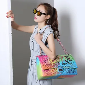 Amberler Luxury Designer PU Leather Women Shoulder Bag Large Capacity Ladies Chain Printed Crossbody Bags Fashion Female Handbag
