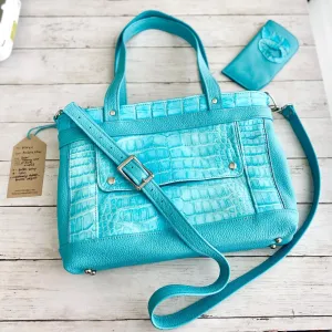 Archive Mini in Robins Egg Crocodile, Robins Egg Cowhide