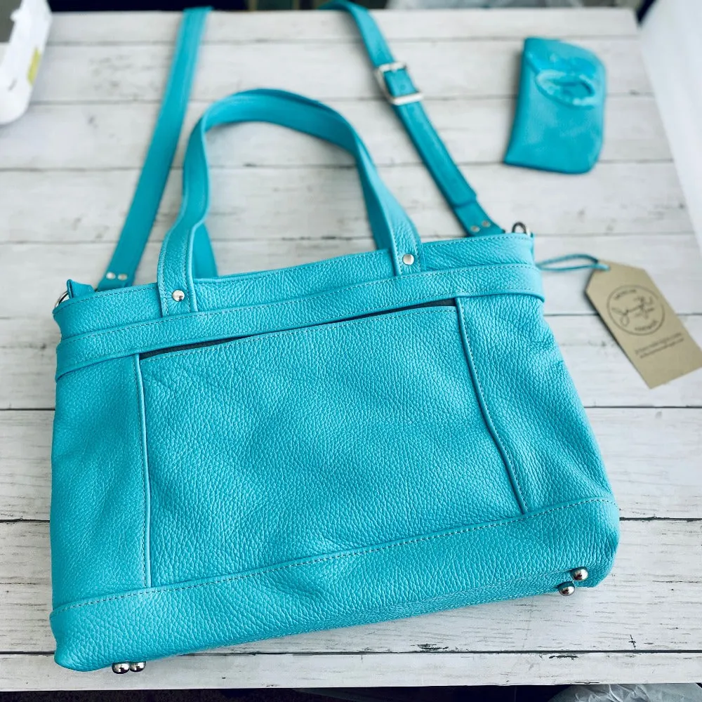 Archive Mini in Robins Egg Crocodile, Robins Egg Cowhide