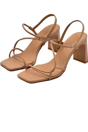 BEIGE STRAPPY PARTY SANDALS BLOCK HEELS