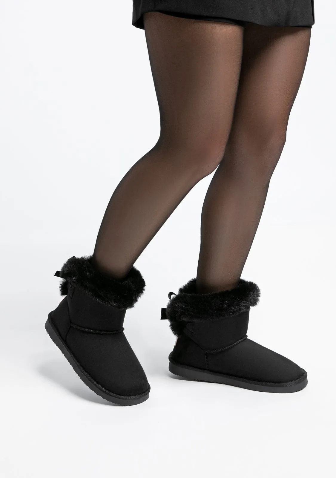 Black Fur Bow Australian Boots Water Repellent