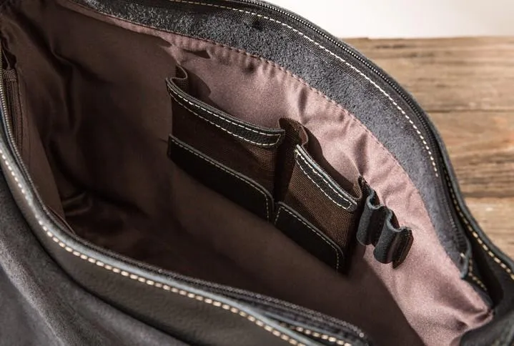 Black Large Leather Mens Cool Messenger Bags Shoulder Bags  for Men