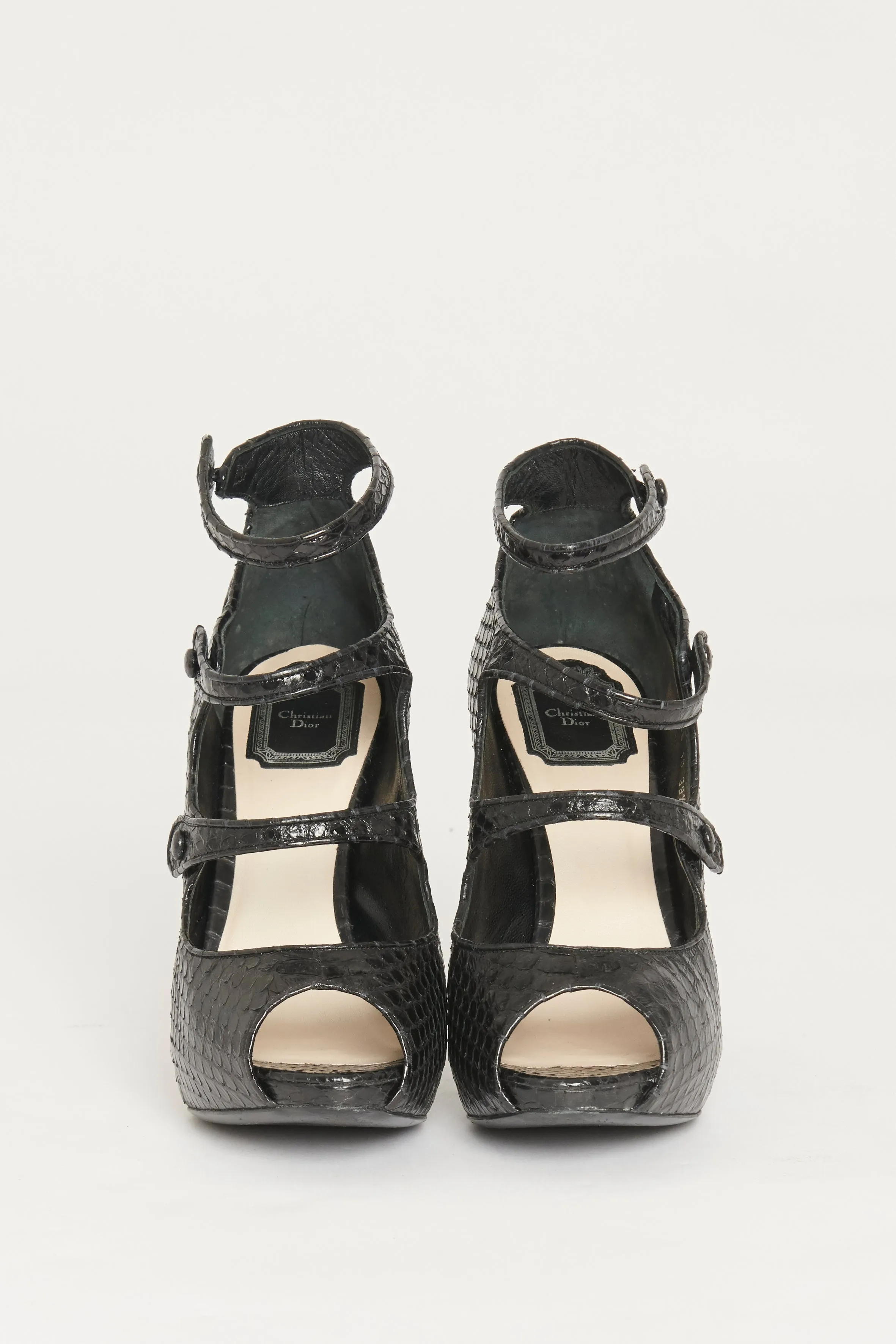 Black Python Strappy Preowned Spy Heeled Sandals