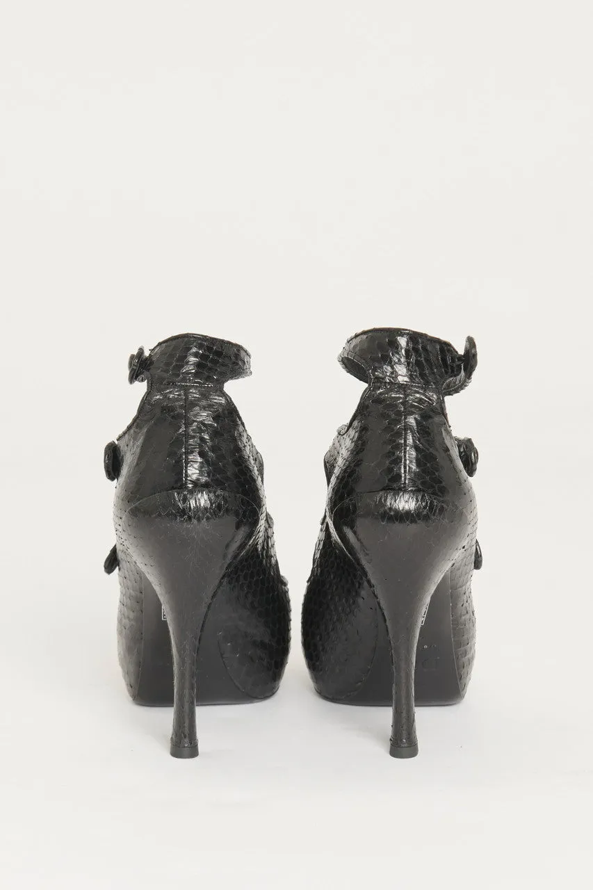 Black Python Strappy Preowned Spy Heeled Sandals