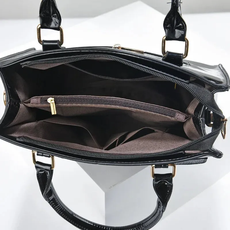 Bright Leather Crocodile Pattern Women's Tote Handbags Classic Style Composite Bag 3 Piece Set
