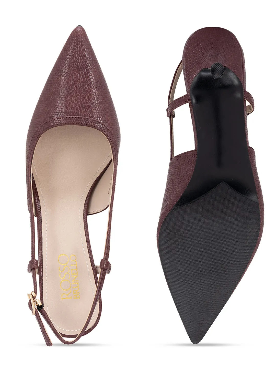 Burgundy Textured Slingback Heels