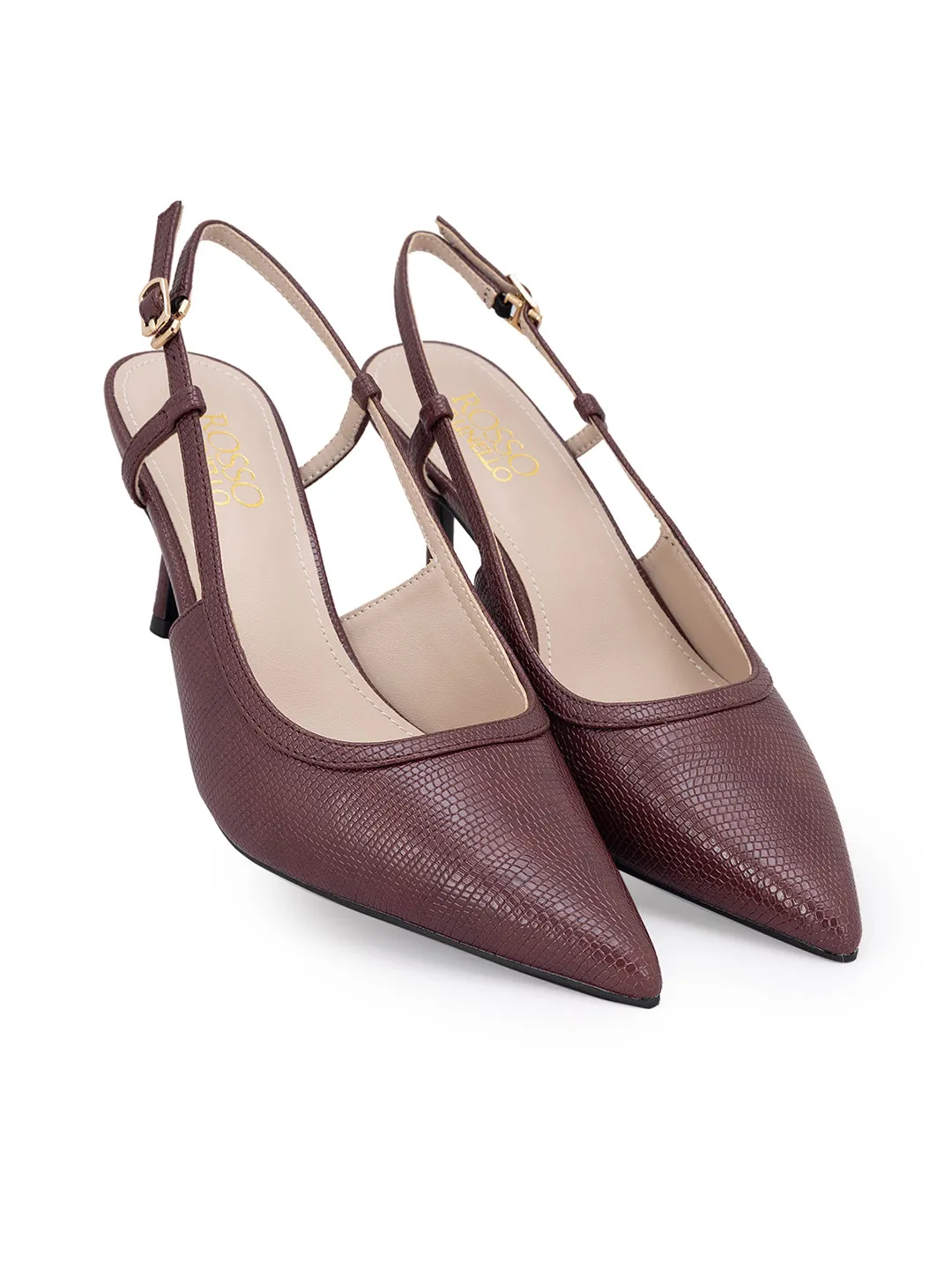 Burgundy Textured Slingback Heels