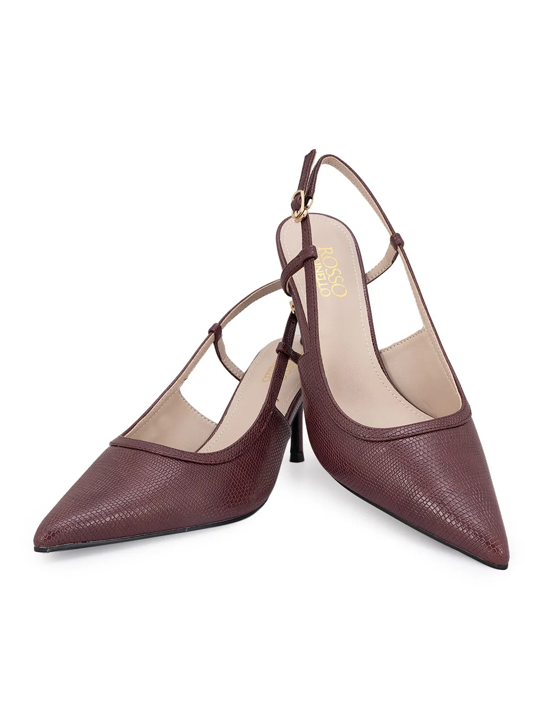Burgundy Textured Slingback Heels