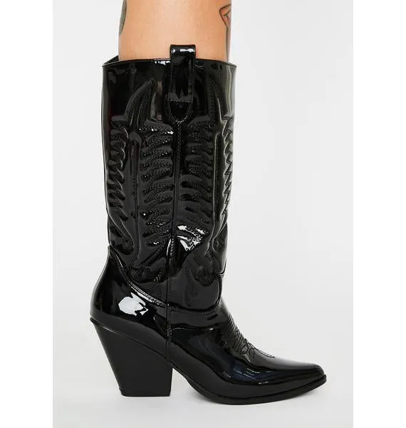 Cape Robbin Southern Belle Western Tall Shaft Pointed Toe Block Heel Cowboy Boot (10, BLACK)