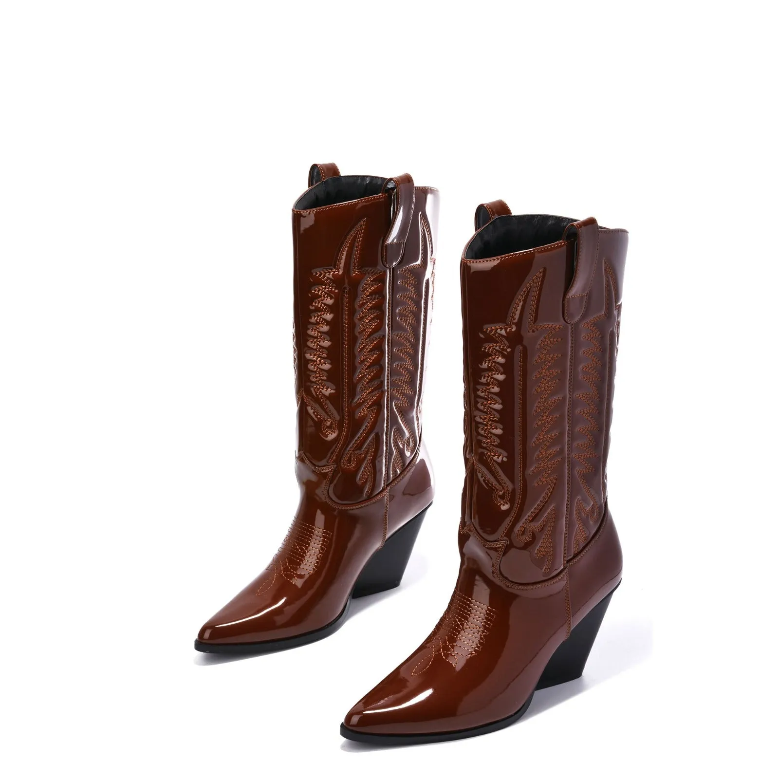 Cape Robbin Southern Belle Western Tall Shaft Pointed Toe Block Heel Cowboy Boot (11, BROWN)