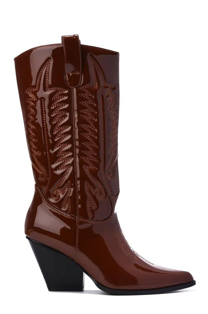 Cape Robbin Southern Belle Western Tall Shaft Pointed Toe Block Heel Cowboy Boot (11, BROWN)