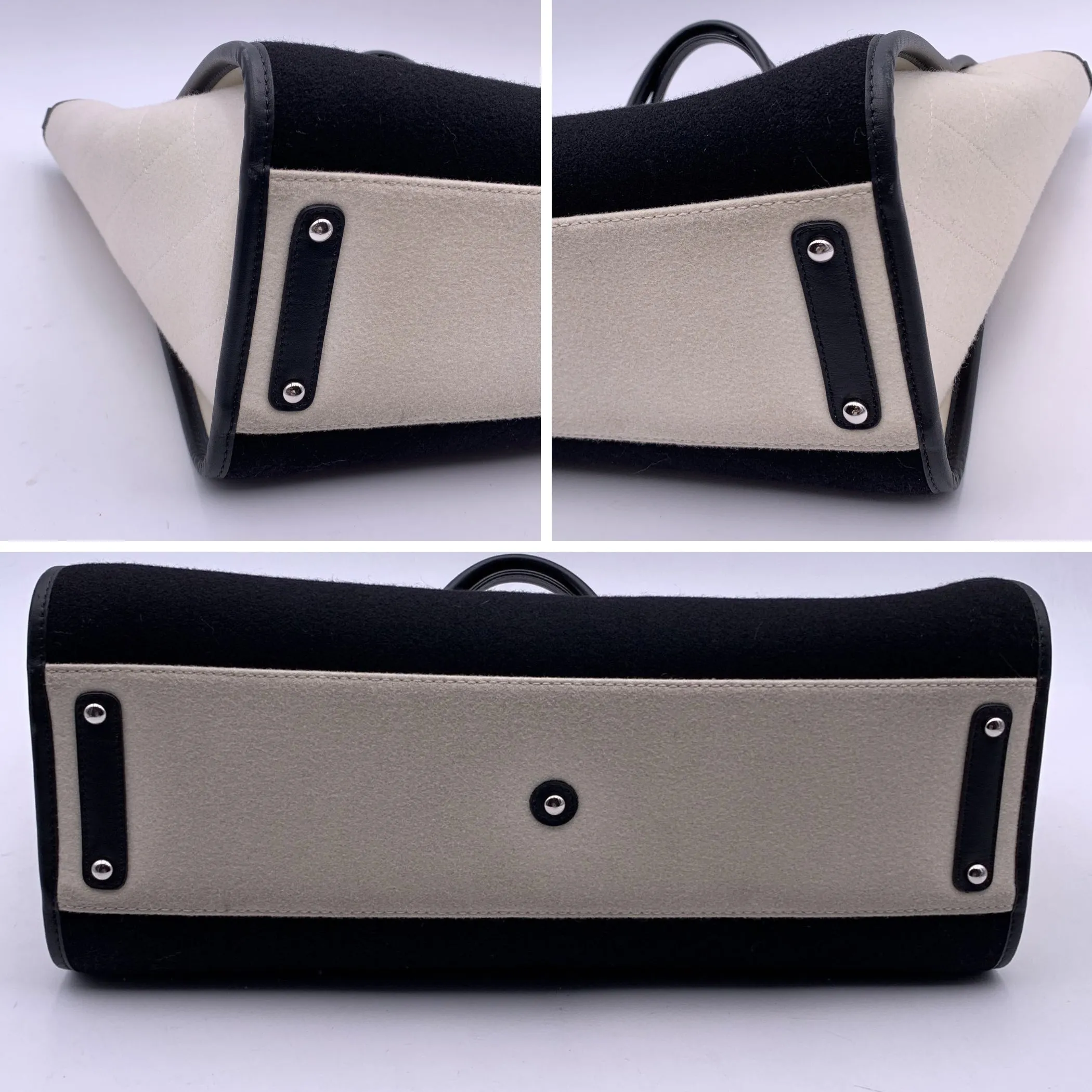 CHANEL Black And White Felt Wool Large Deauville Tote Shoulder Bag