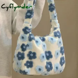 Cyflymder Autumn Winter Flower Lamb Wool Plush Bag Student Large Capacity Tote Bag Shoulder Bag Women Bag Crossbody Bags for Women