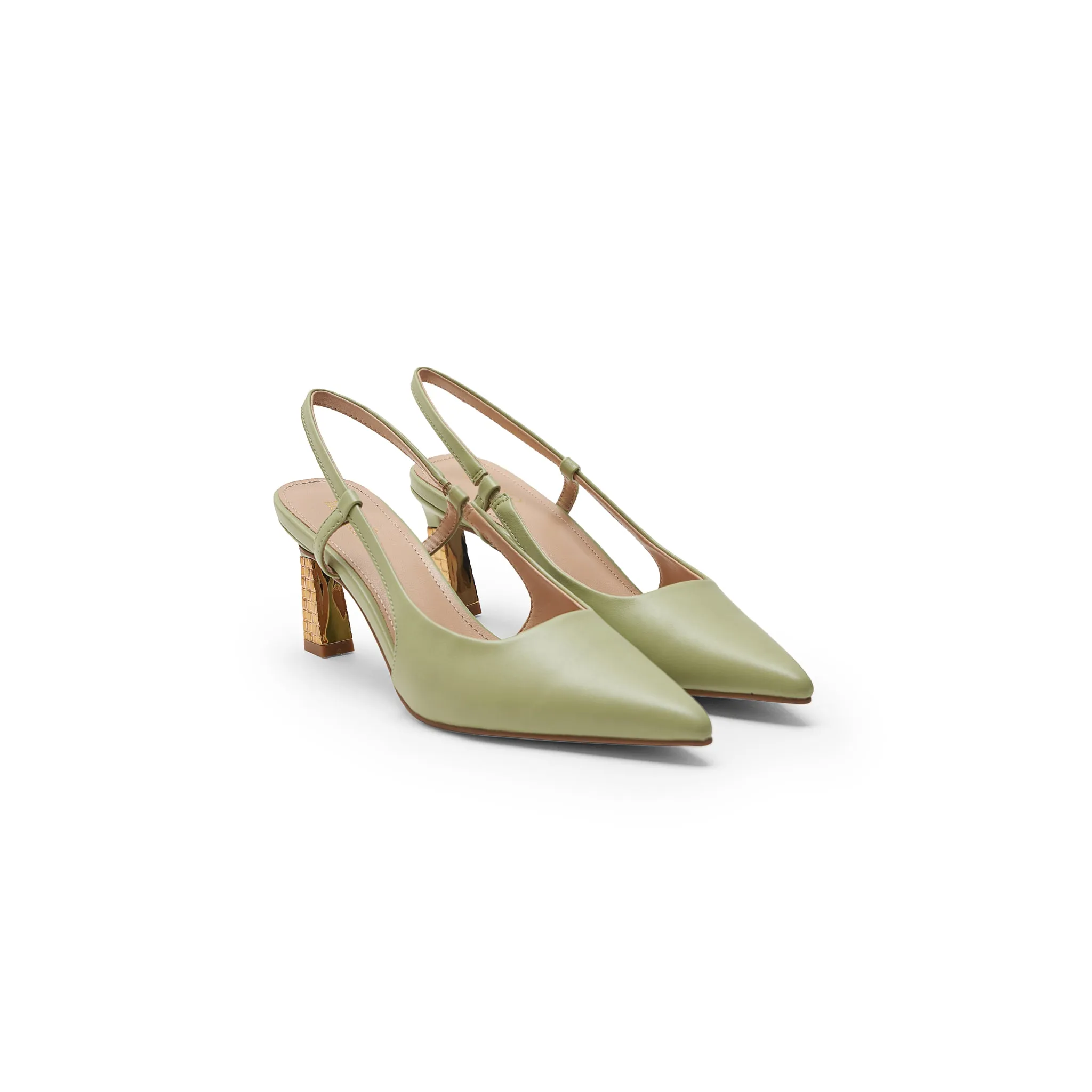 Green Embellished Slingback Heels