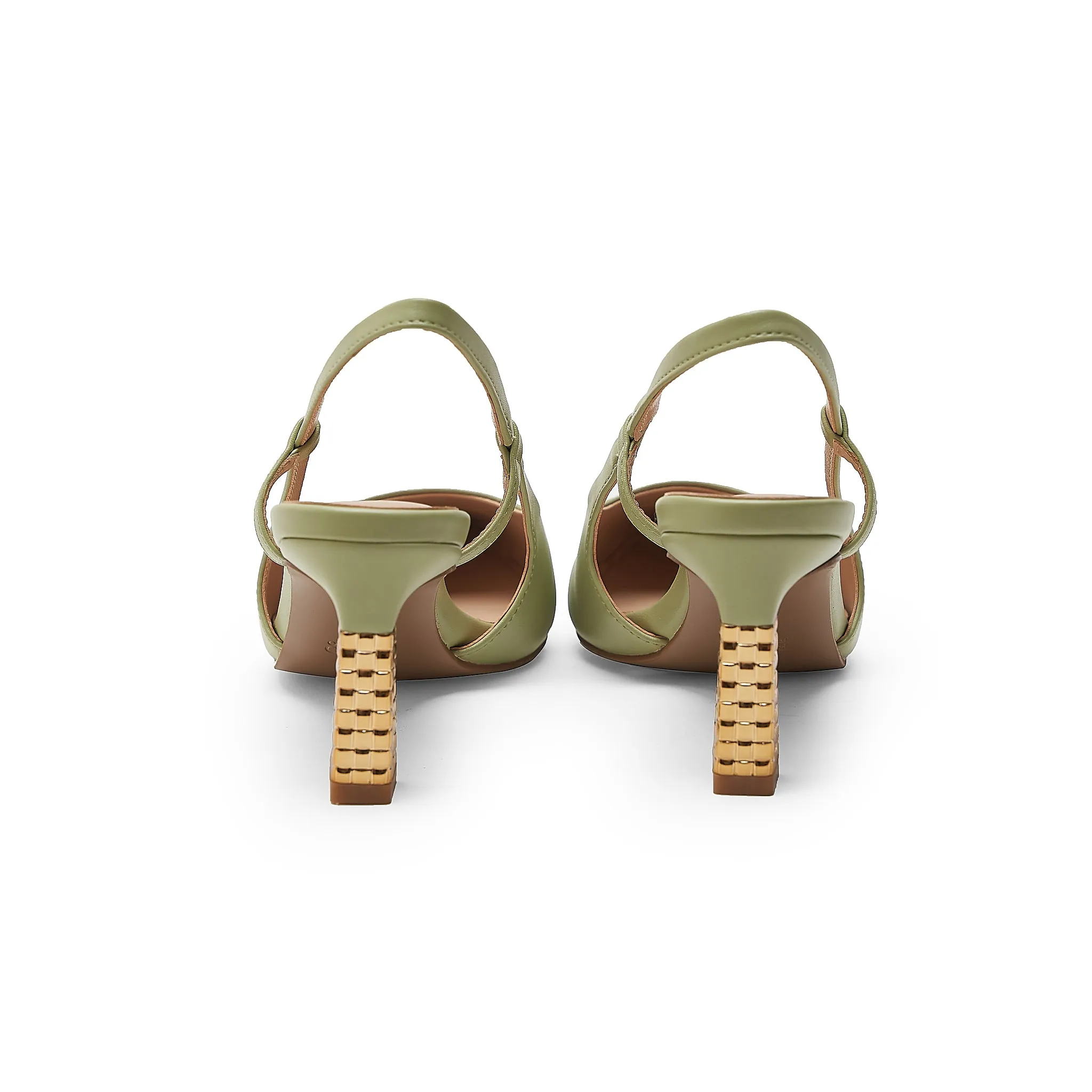 Green Embellished Slingback Heels