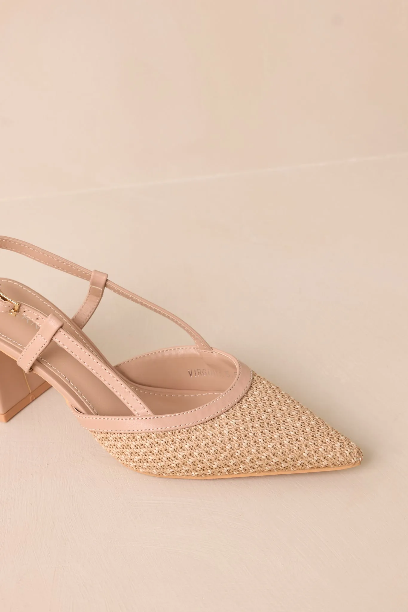 Keeping It Real Beige Woven Pointed-Toe Slingback Heels