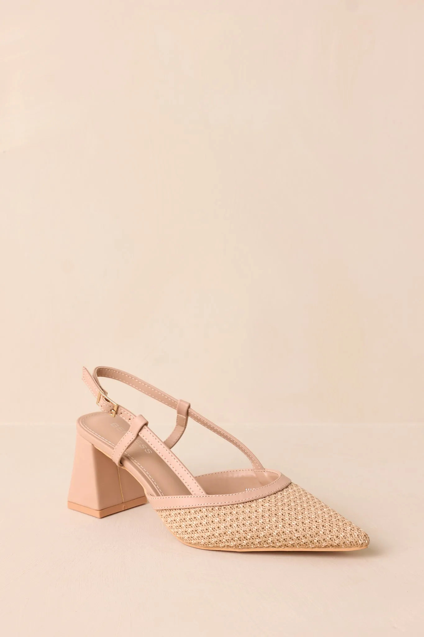 Keeping It Real Beige Woven Pointed-Toe Slingback Heels