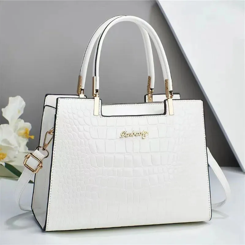 Light Luxury New Fashion Women's Shoulder Bag Solid Color Crocodile Pattern Tote Handbag