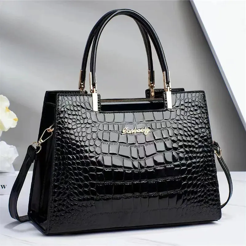 Light Luxury New Fashion Women's Shoulder Bag Solid Color Crocodile Pattern Tote Handbag