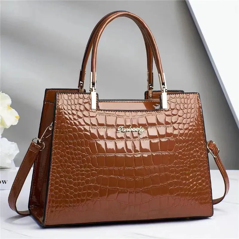 Light Luxury New Fashion Women's Shoulder Bag Solid Color Crocodile Pattern Tote Handbag