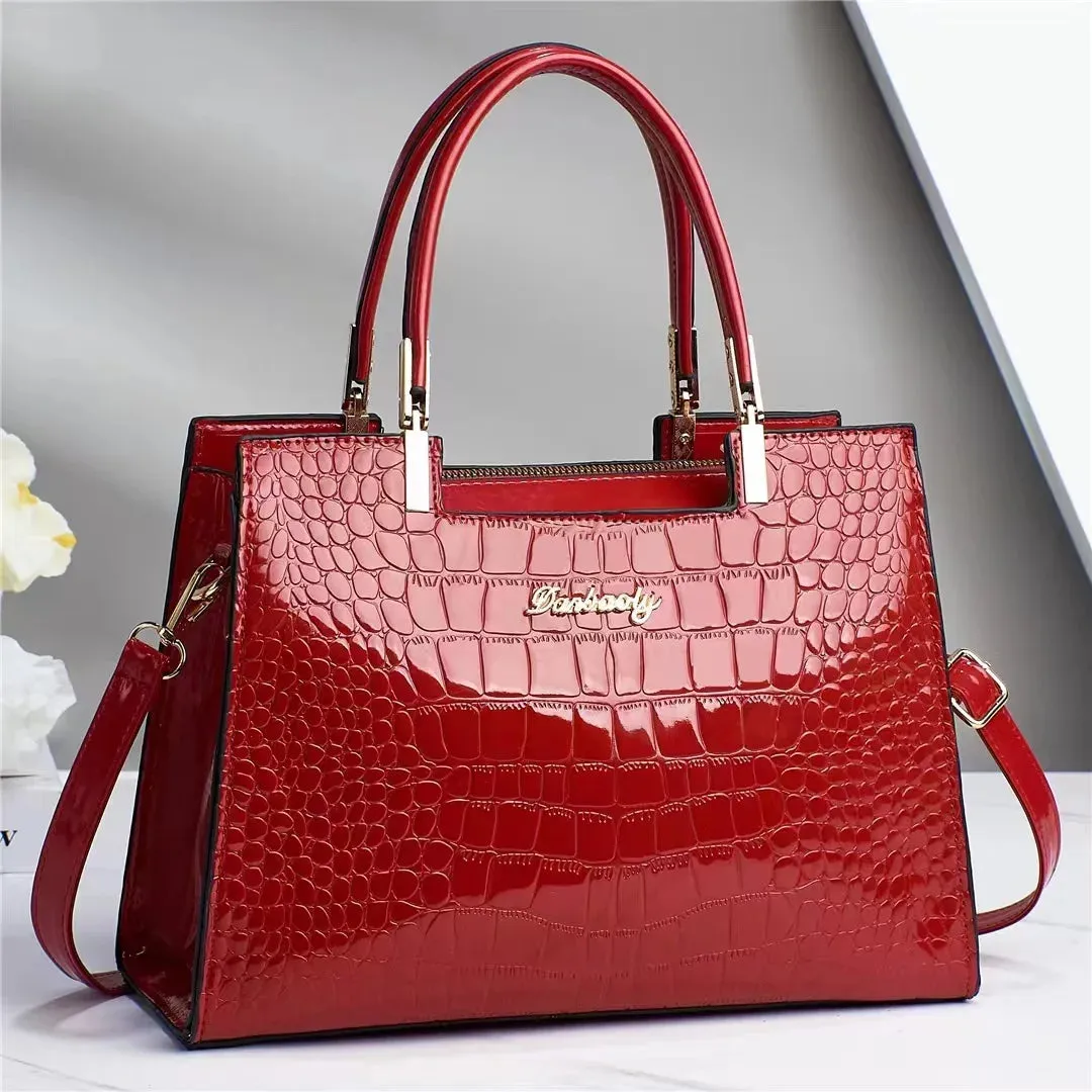 Light Luxury New Fashion Women's Shoulder Bag Solid Color Crocodile Pattern Tote Handbag