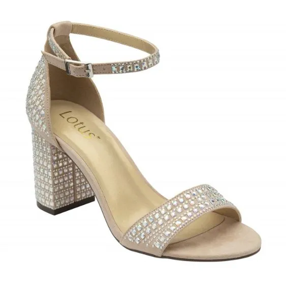 Lotus "Marquesa" Pink Diamante Block Heeled Sandal