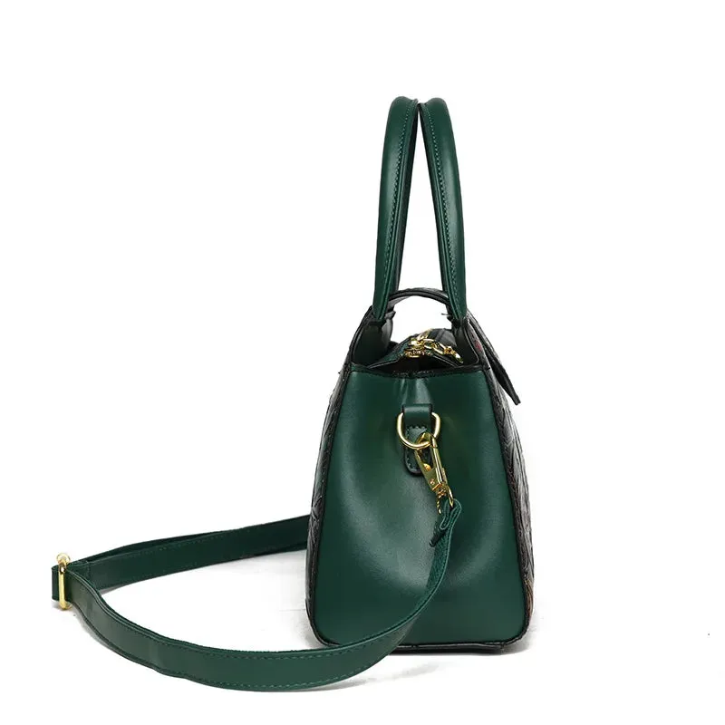 Luxury Fashion Shoulder Bag for Women Floral Patterned Leather Boston Handbags