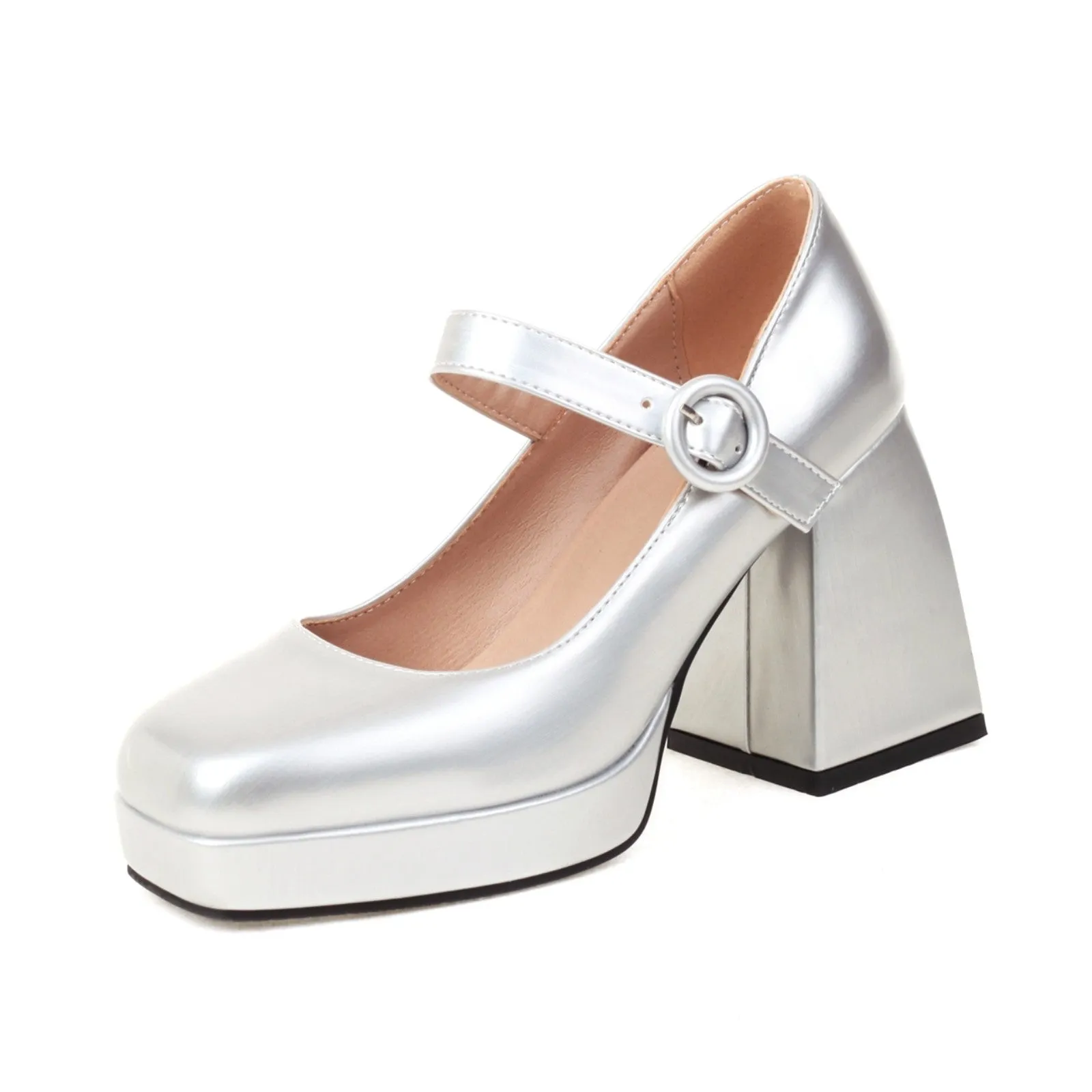Mary Janes Sqaure Toe Animal-print Platform Pumps Chunky Heels for Women