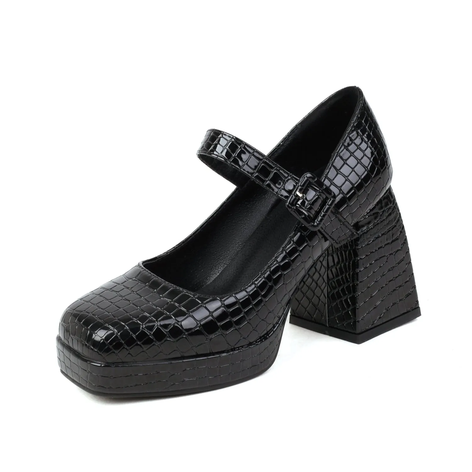 Mary Janes Sqaure Toe Animal-print Platform Pumps Chunky Heels for Women