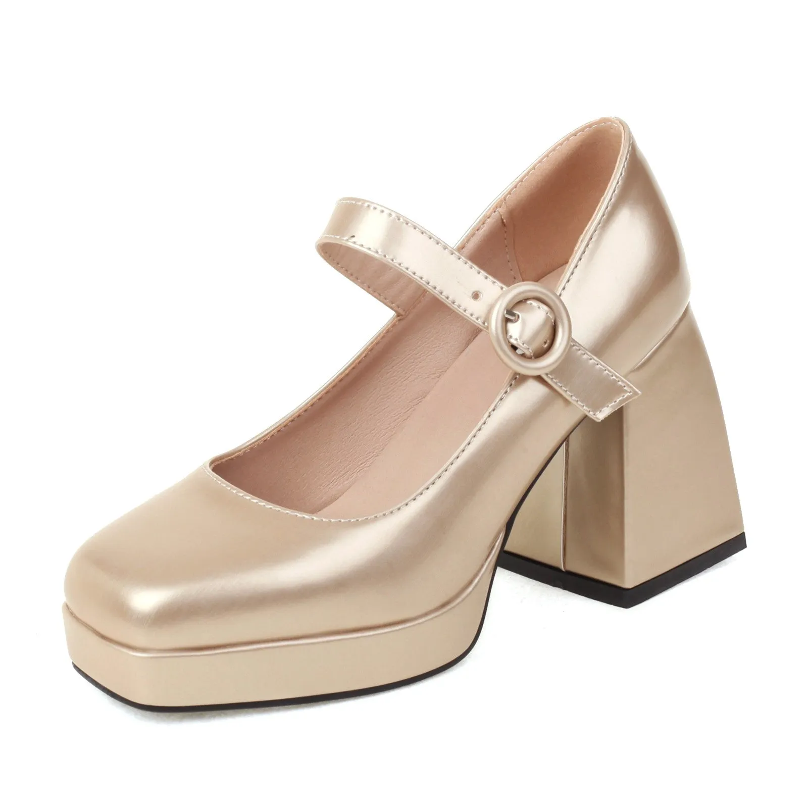 Mary Janes Sqaure Toe Animal-print Platform Pumps Chunky Heels for Women