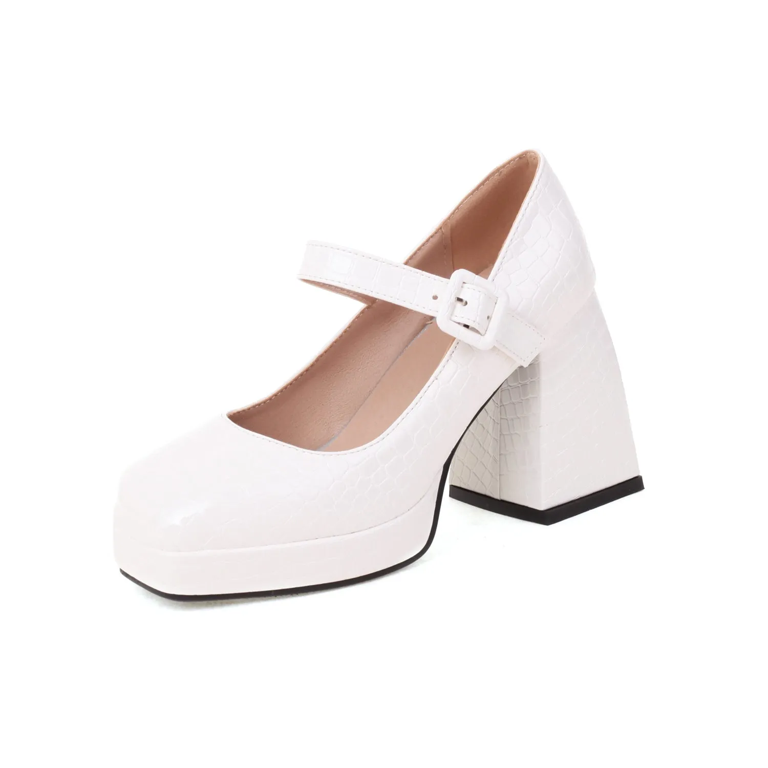 Mary Janes Sqaure Toe Animal-print Platform Pumps Chunky Heels for Women