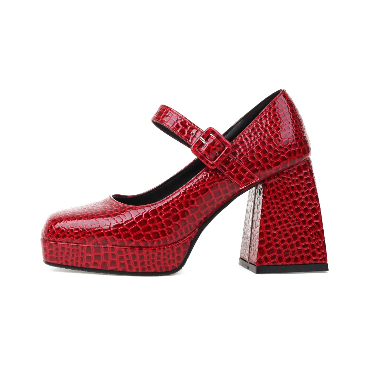 Mary Janes Sqaure Toe Animal-print Platform Pumps Chunky Heels for Women