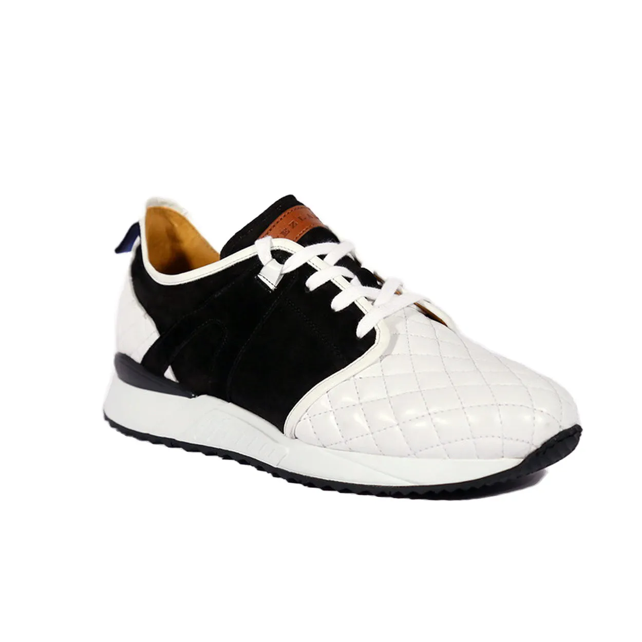 Mezlan A20742 Men's Shoes White & Black Suede / Quilted Leather Casual Sneakers (MZS3639)
