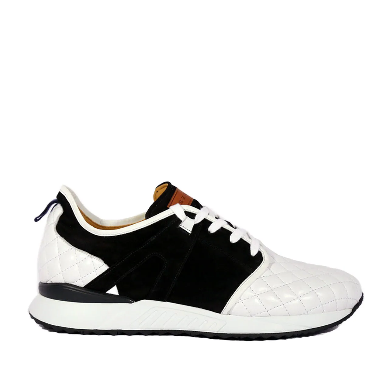 Mezlan A20742 Men's Shoes White & Black Suede / Quilted Leather Casual Sneakers (MZS3639)