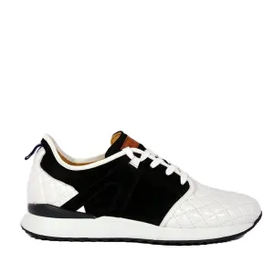 Mezlan A20742 Men's Shoes White & Black Suede / Quilted Leather Casual Sneakers (MZS3639)