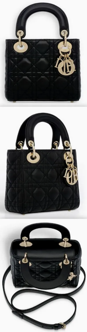 Mini "Lady Dior" Bag with Chain in Black Cannage Leather