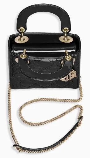Mini "Lady Dior" Bag with Chain in Black Patent Cannage Leather