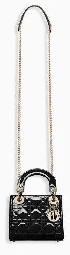 Mini "Lady Dior" Bag with Chain in Black Patent Cannage Leather