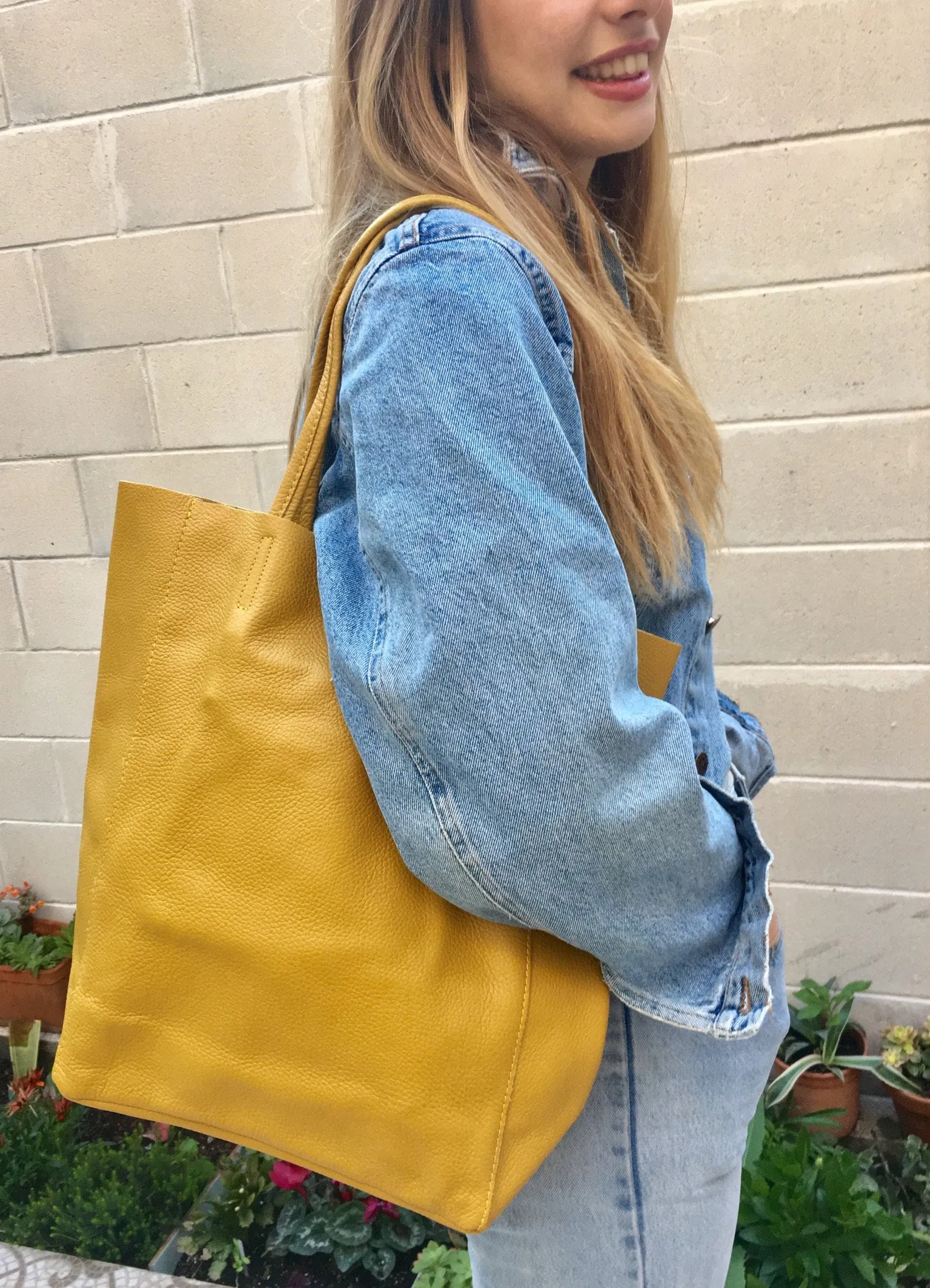 Mustard YELLOW tote leather bag. Soft natural GENUINE leather bag. Large yellow leather shopper with ZIPPER.  Laptop or book bag in mustard.
