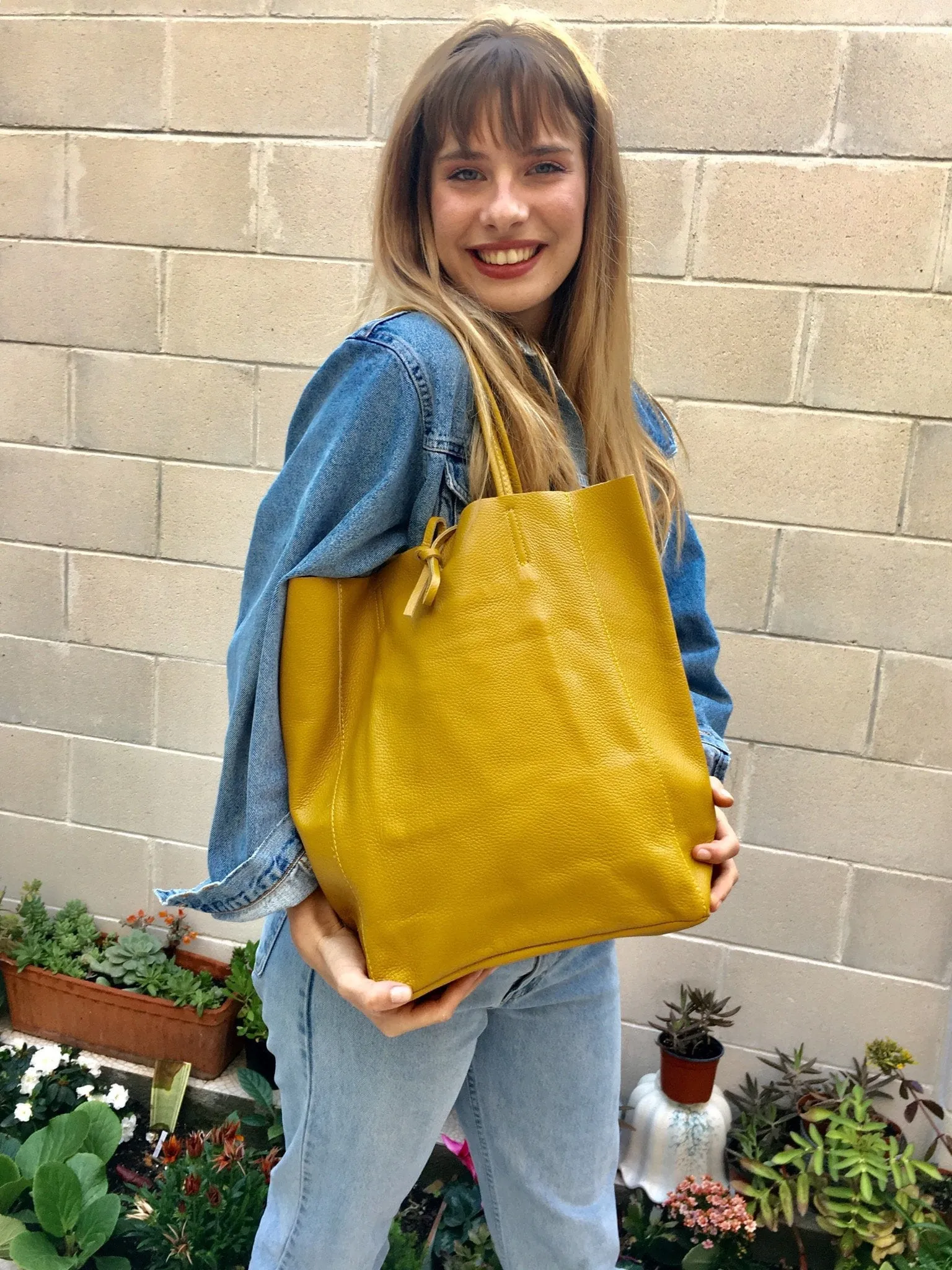 Mustard YELLOW tote leather bag. Soft natural GENUINE leather bag. Large yellow leather shopper with ZIPPER.  Laptop or book bag in mustard.