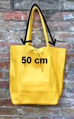 Mustard YELLOW tote leather bag. Soft natural GENUINE leather bag. Large yellow leather shopper with ZIPPER.  Laptop or book bag in mustard.