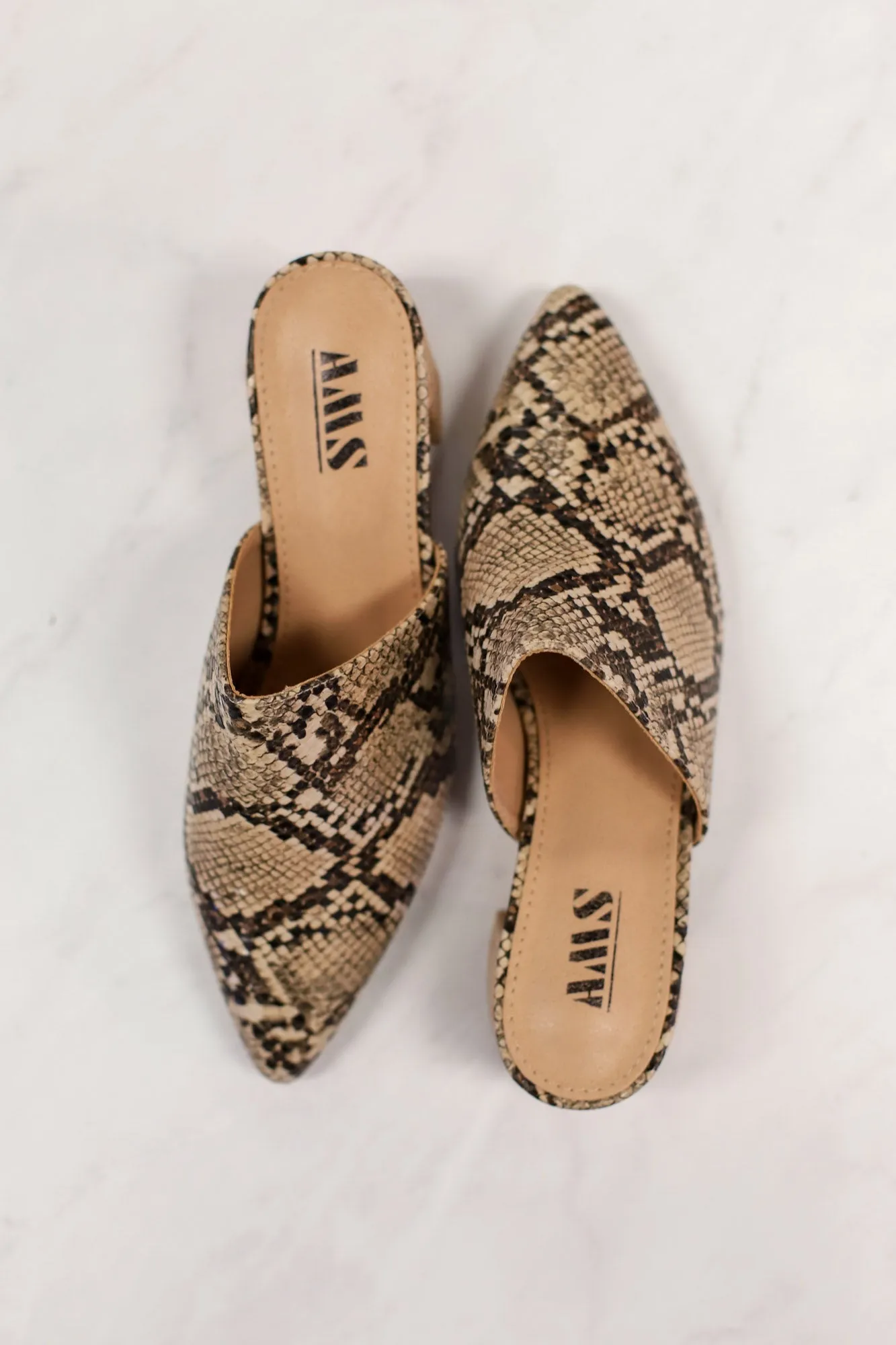 Olivia Mule Heels: Snake