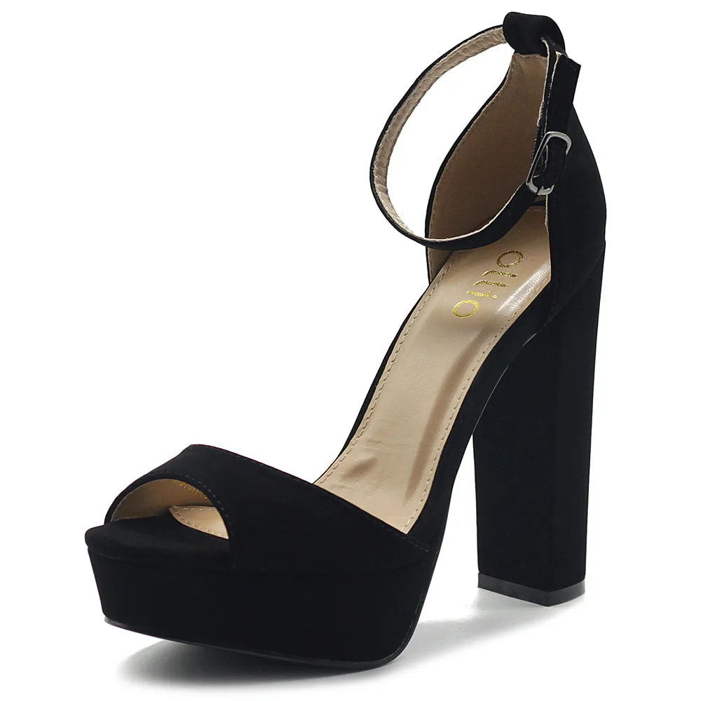 Ollio Women's Shoes Simple Platform Ankle Strap Chunky High Heeled Sandals