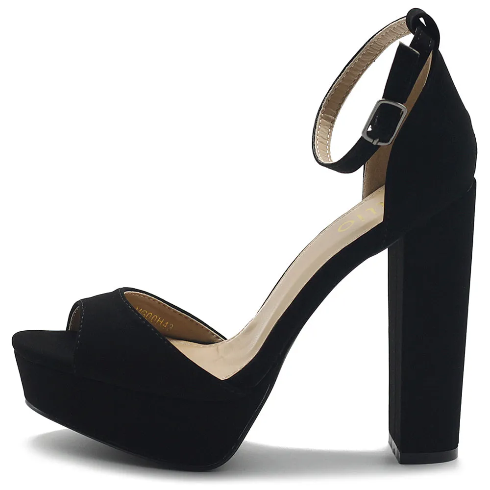 Ollio Women's Shoes Simple Platform Ankle Strap Chunky High Heeled Sandals