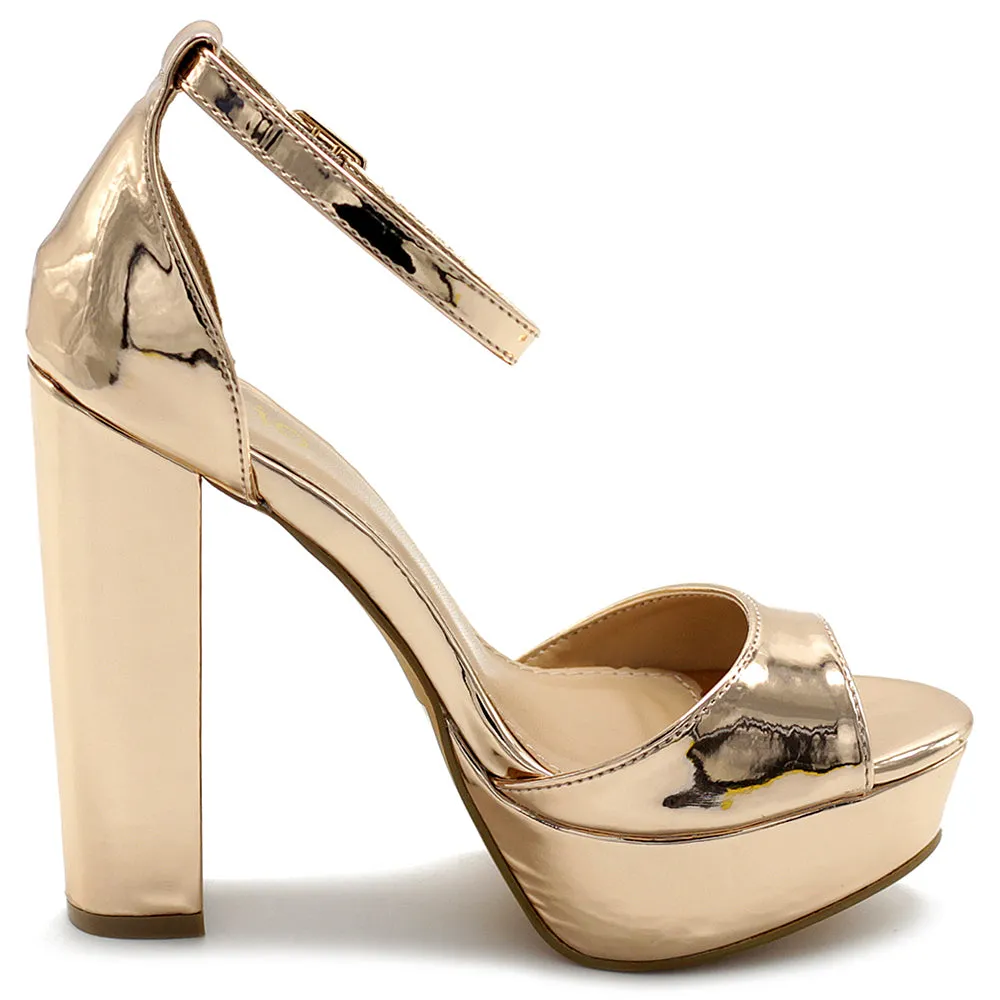 Ollio Women's Shoes Simple Platform Ankle Strap Chunky High Heeled Sandals