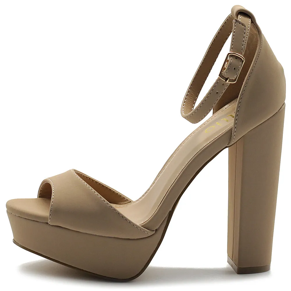 Ollio Women's Shoes Simple Platform Ankle Strap Chunky High Heeled Sandals