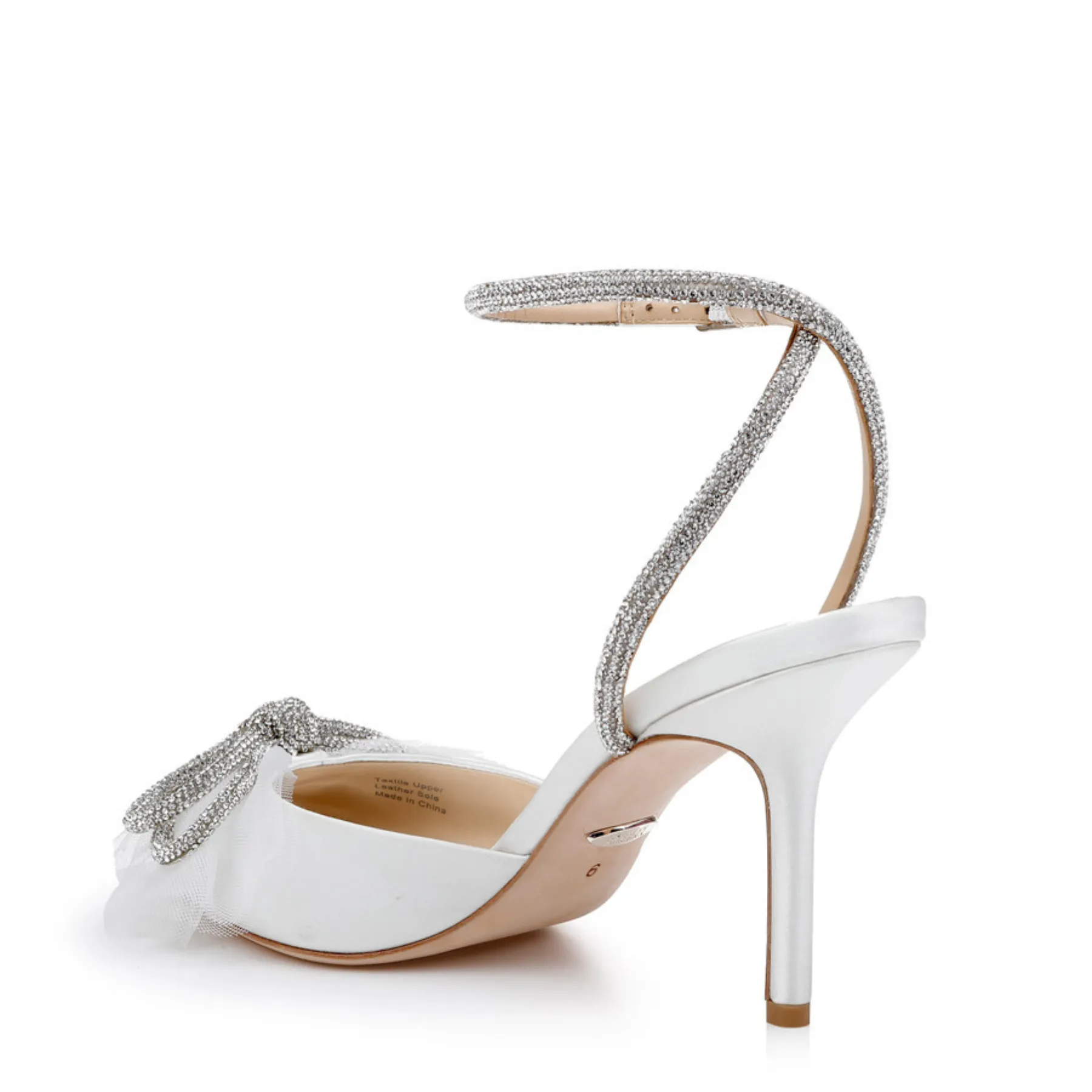 Sacred - Pointed Toe Rhinestone and Tulle Bow Stiletto - White