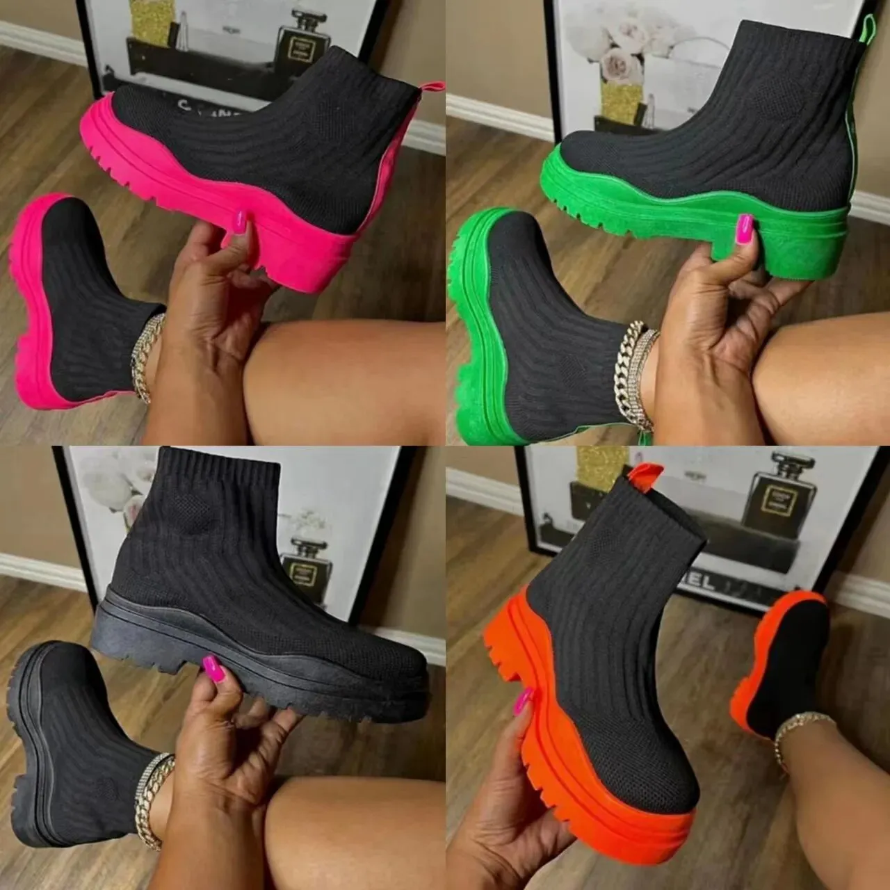 Size 36-43 Women Winter Boots Outdoor fur Keep Warm Socks Shoes Female Flock Boots Solid Casual Boots 569